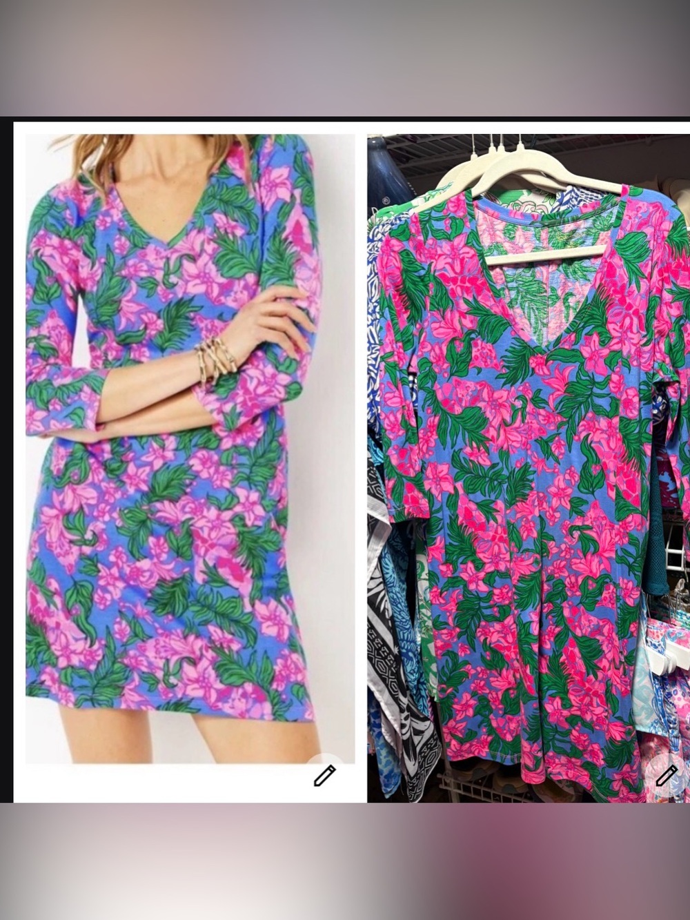 Lilly Pulitzer Tess Vibrant Floral V-Neck Shift Dress in Pink, Blue & Green